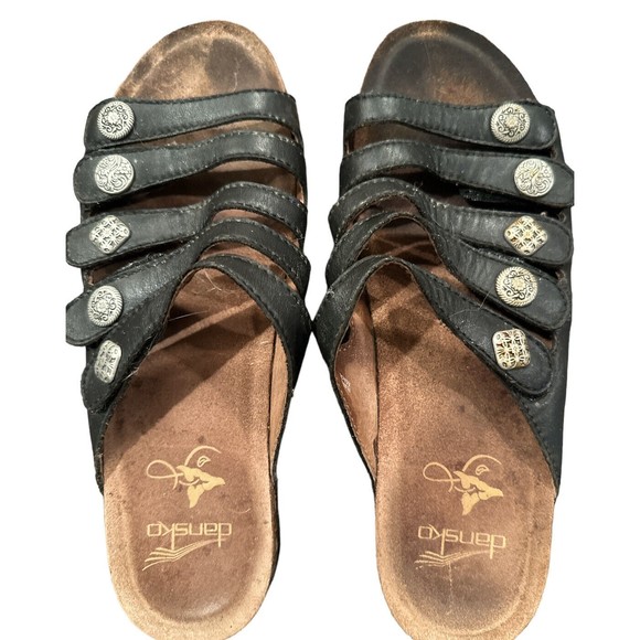 Dansko W  Sz‎ 40 Janie Slide Adjustable Straps Comfort Black Sandals - Picture 2 of 6